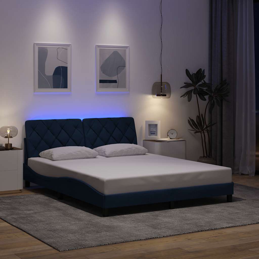 vidaXL Bettgestell mit LED ohne Matratze Blau 160x200 cm Stoff