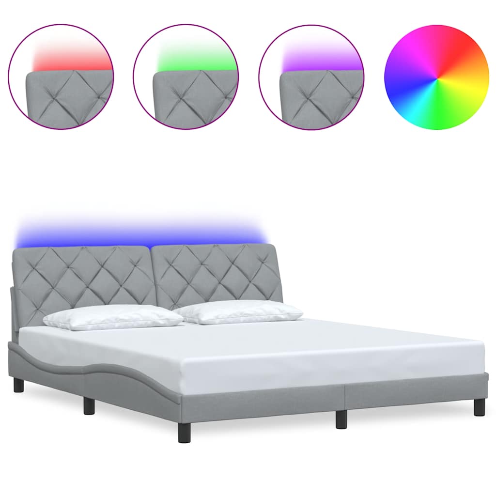 vidaXL Bedframe met LED zonder matras stof 180x200 cm lichtgrijs grijs, foto 3