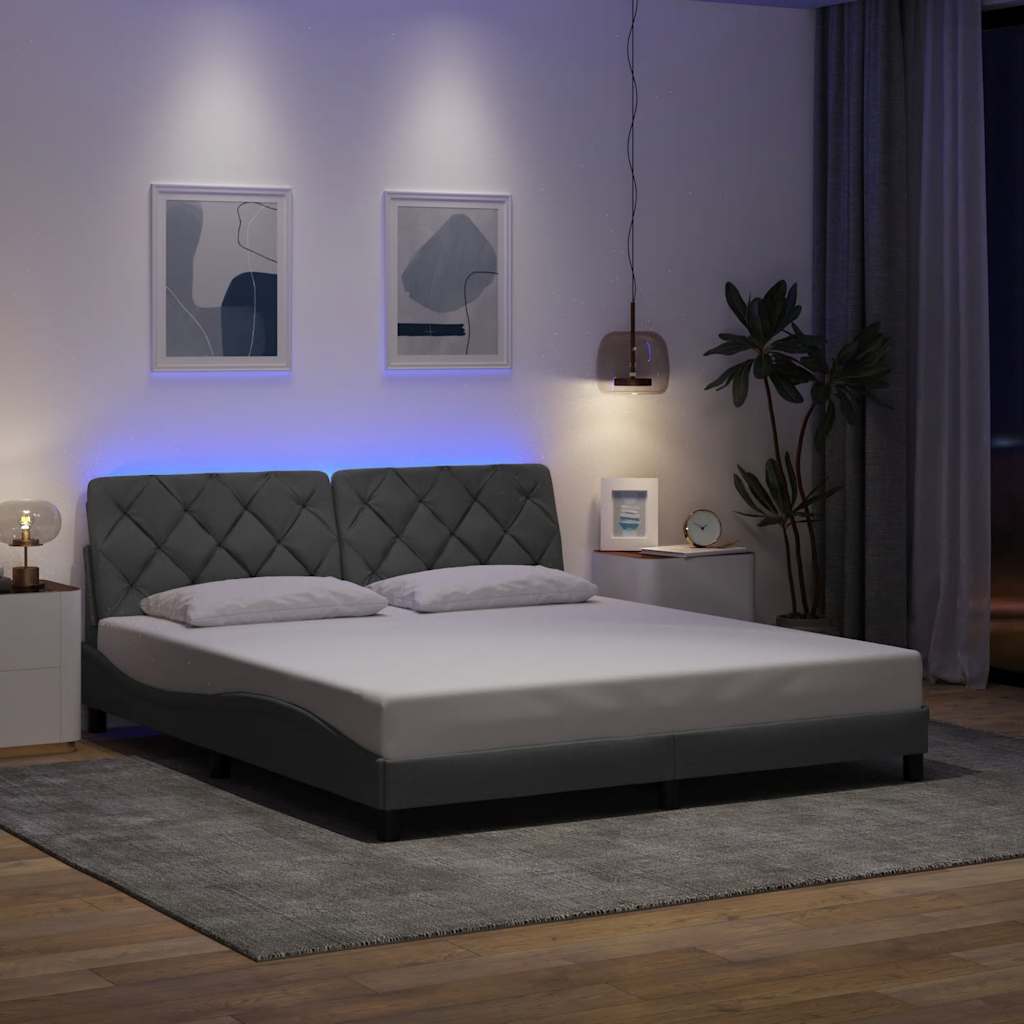 vidaXL Cadru de pat cu LED fără saltea Gri deschis 180x200 cm Material