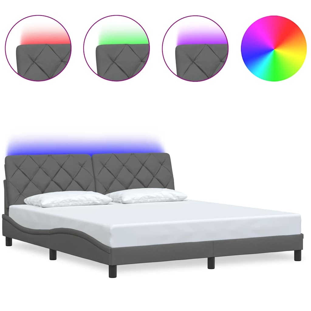 Thumbnail - vidaXL Bettgestell mit LED ohne Matratze Dunkelgrau 180x200 cm Stoff