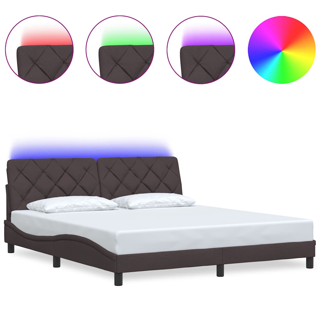 Thumbnail - vidaXL Bettgestell mit LED ohne Matratze Dunkelbraun 180x200 cm Stoff
