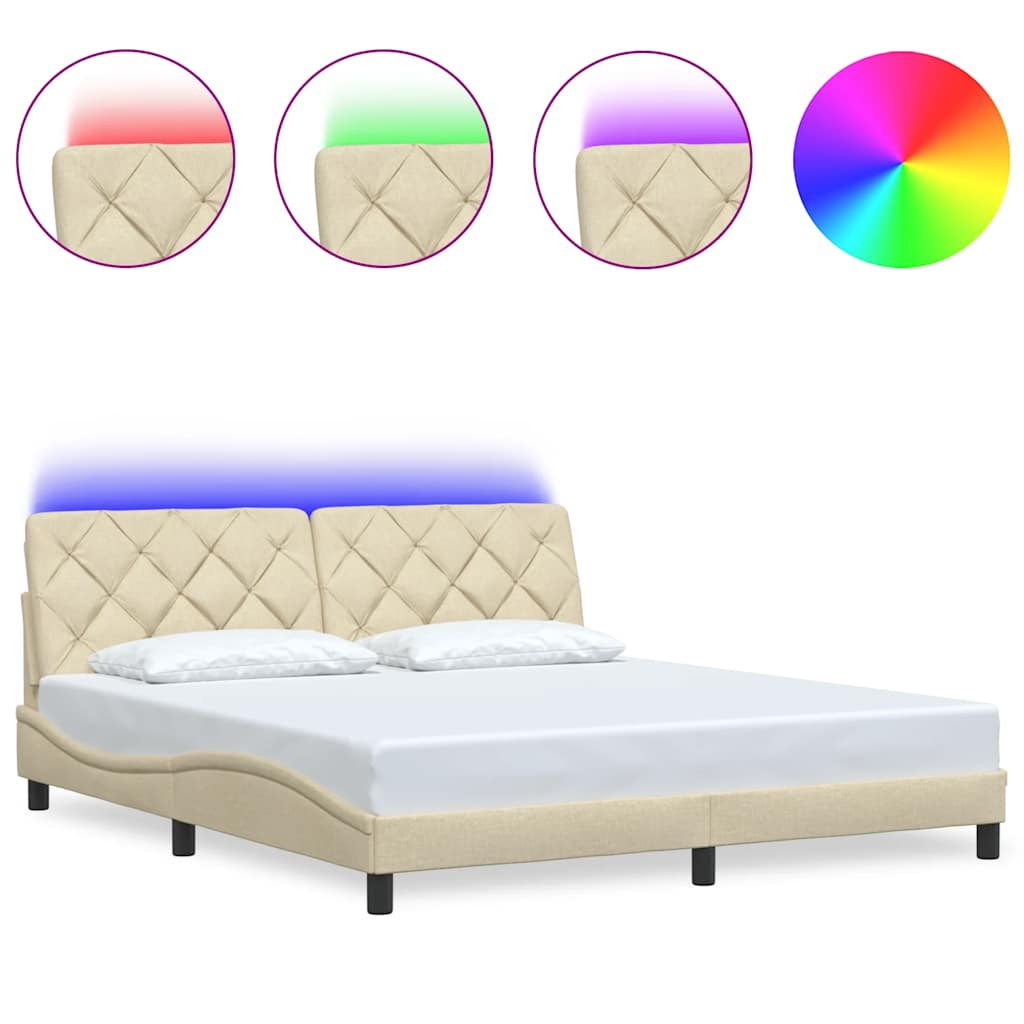 vidaXL Rám postele s LED bez matrace Cream 180x200 cm Látka