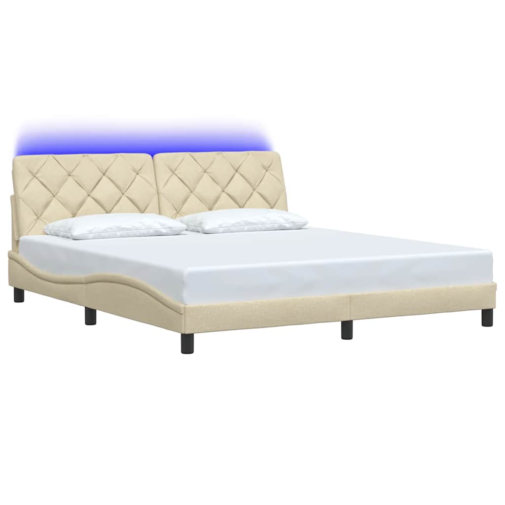 vidaXL Bedframe met LED zonder matras 180x200 cm stof crème, foto 4
