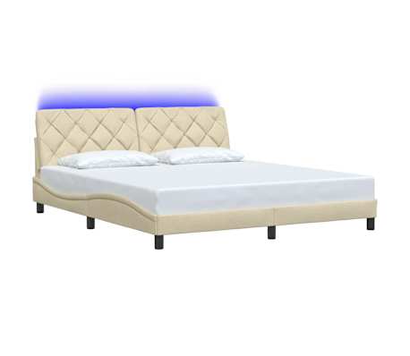 vidaXL Estructura de cama con LED sin colch&oacute;n tela color crema 180x200 cm