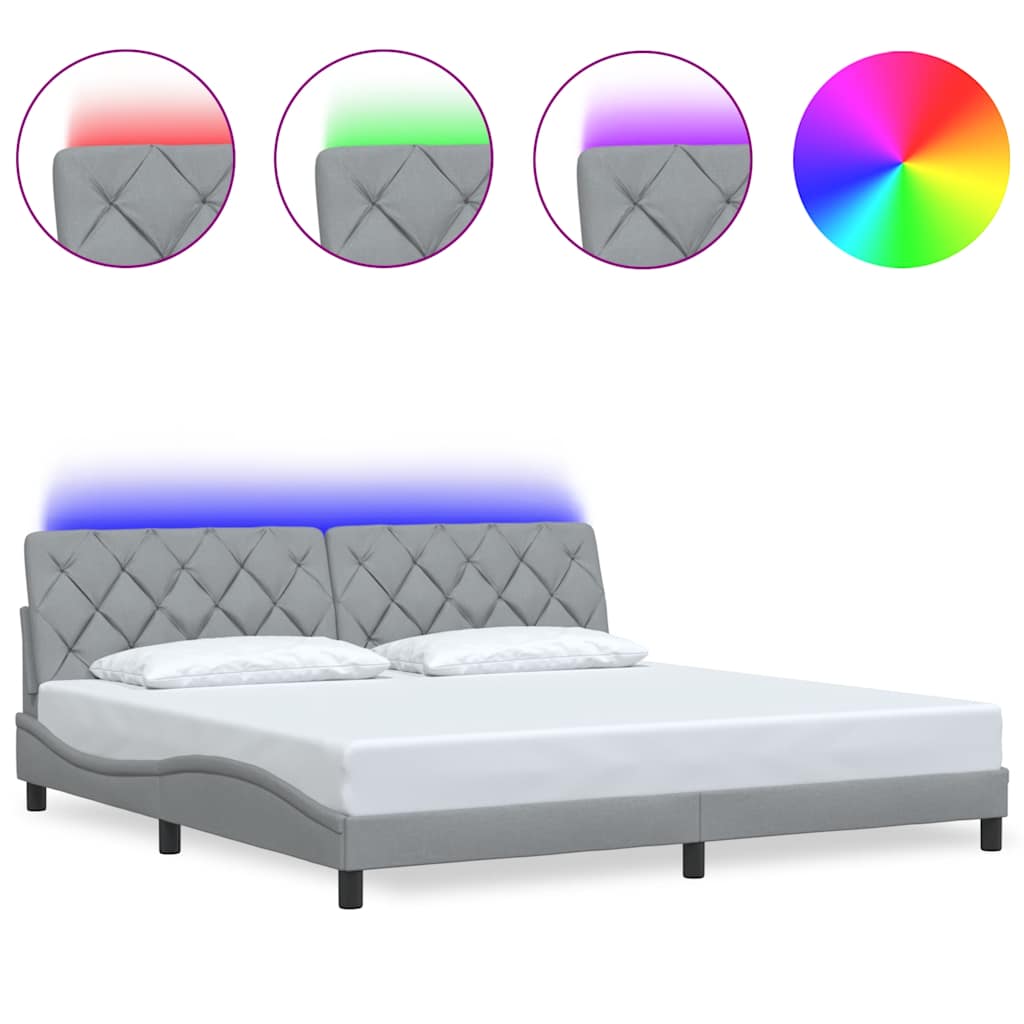 vidaXL Rám postele s LED bez matrace Světle šedá 200x200 cm Látka