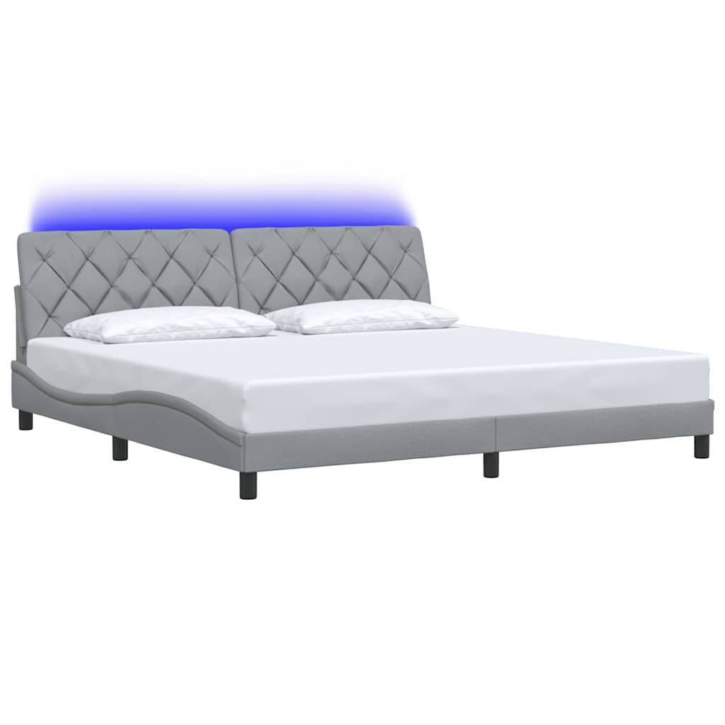 vidaXL Bedframe met LED zonder matras stof 200x200 cm lichtgrijs grijs, foto 4
