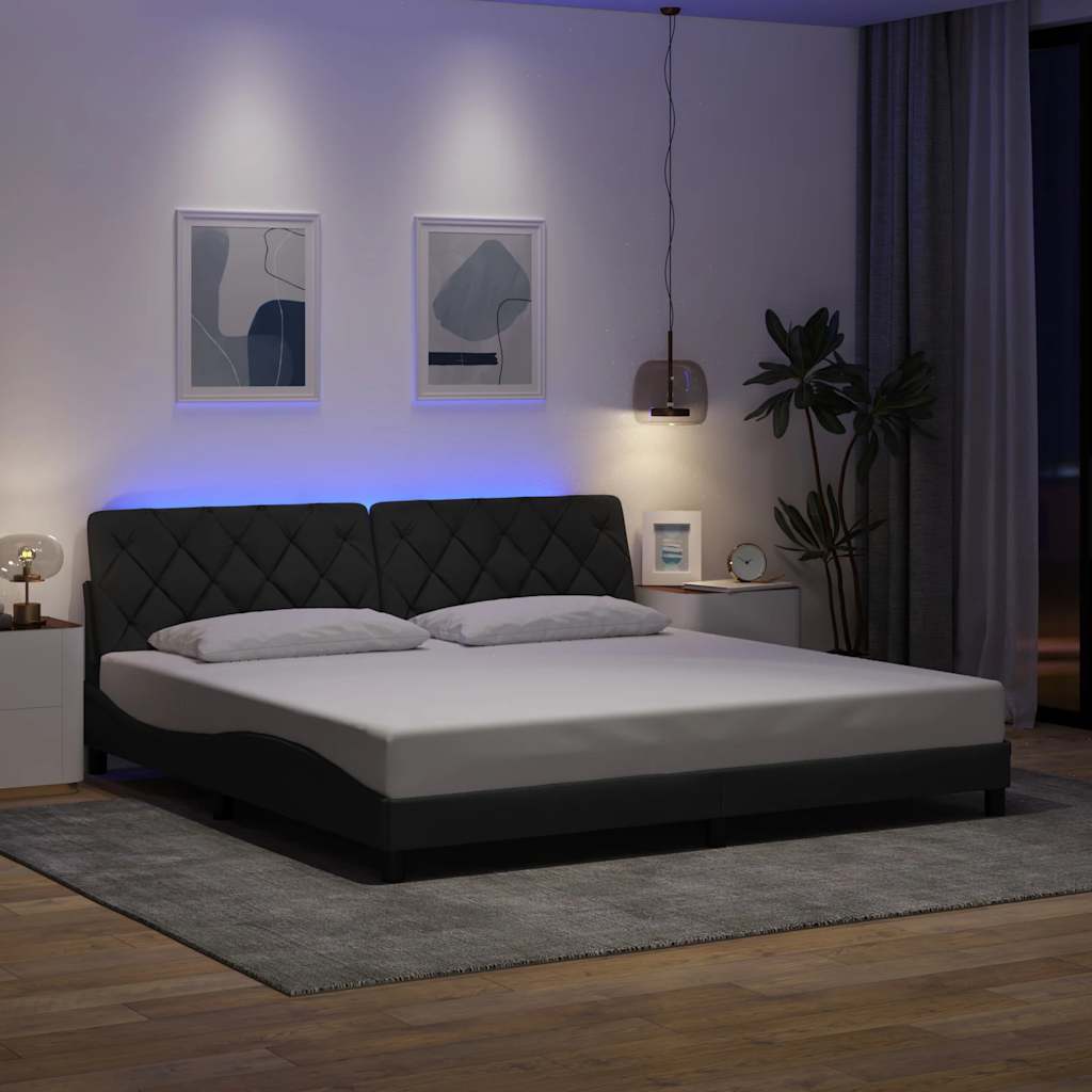 vidaXL sengeramme med LED uden madras 200x200 cm stof mørkegrå