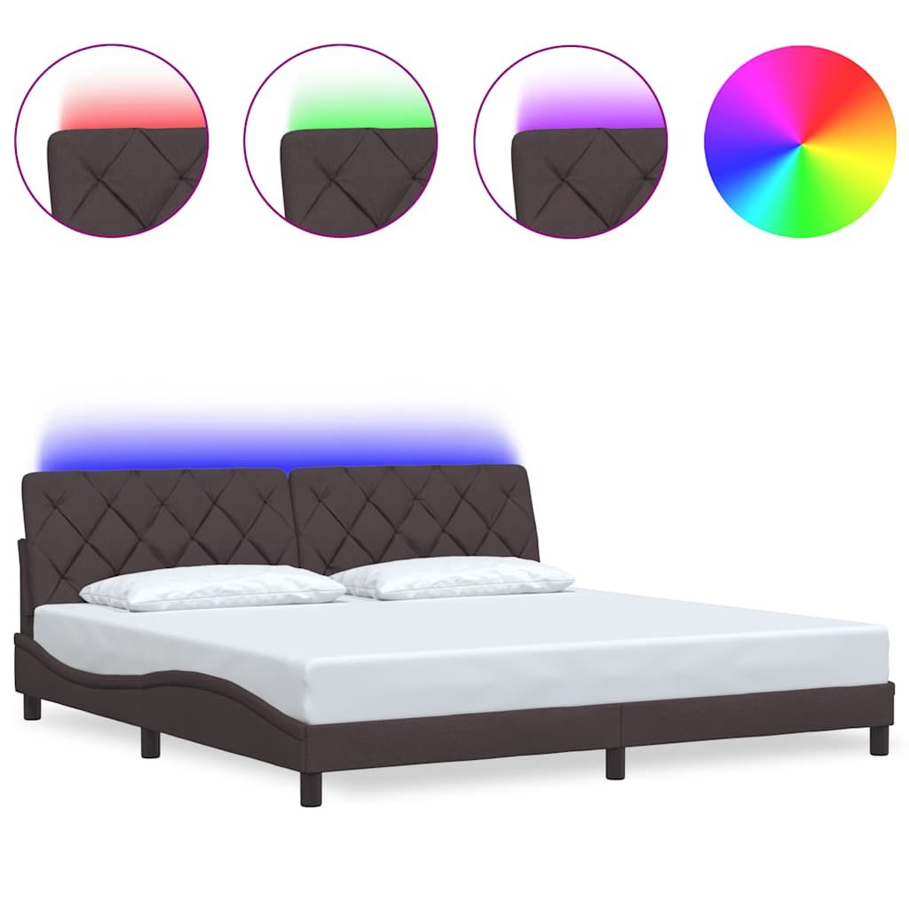 vidaXL Rám postele s LED osvětlením bez matrace tmavě hnědý 200 x 200 cm látkový