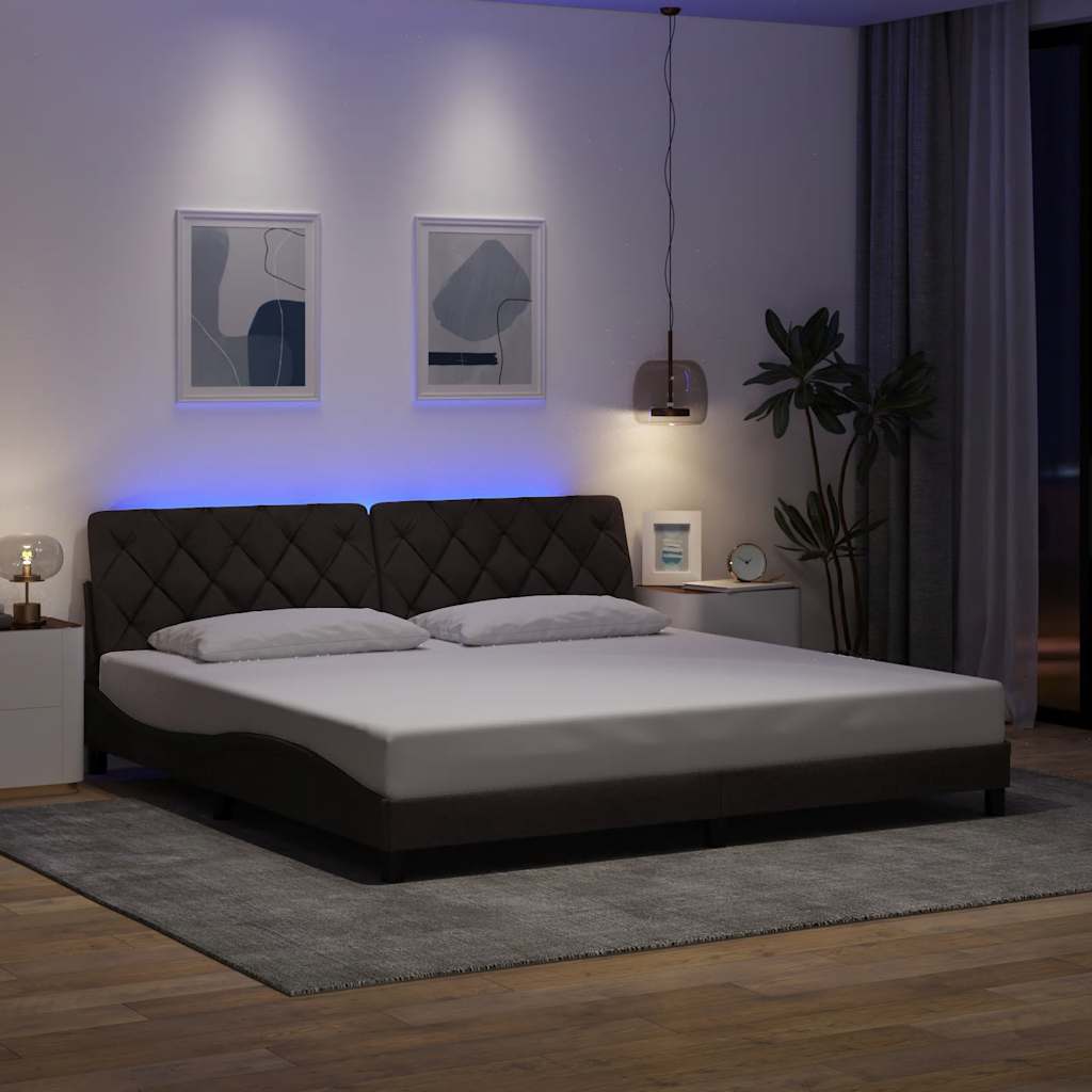 vidaXL sengeramme med LED uden madras 200x200 cm stof mørkebrun