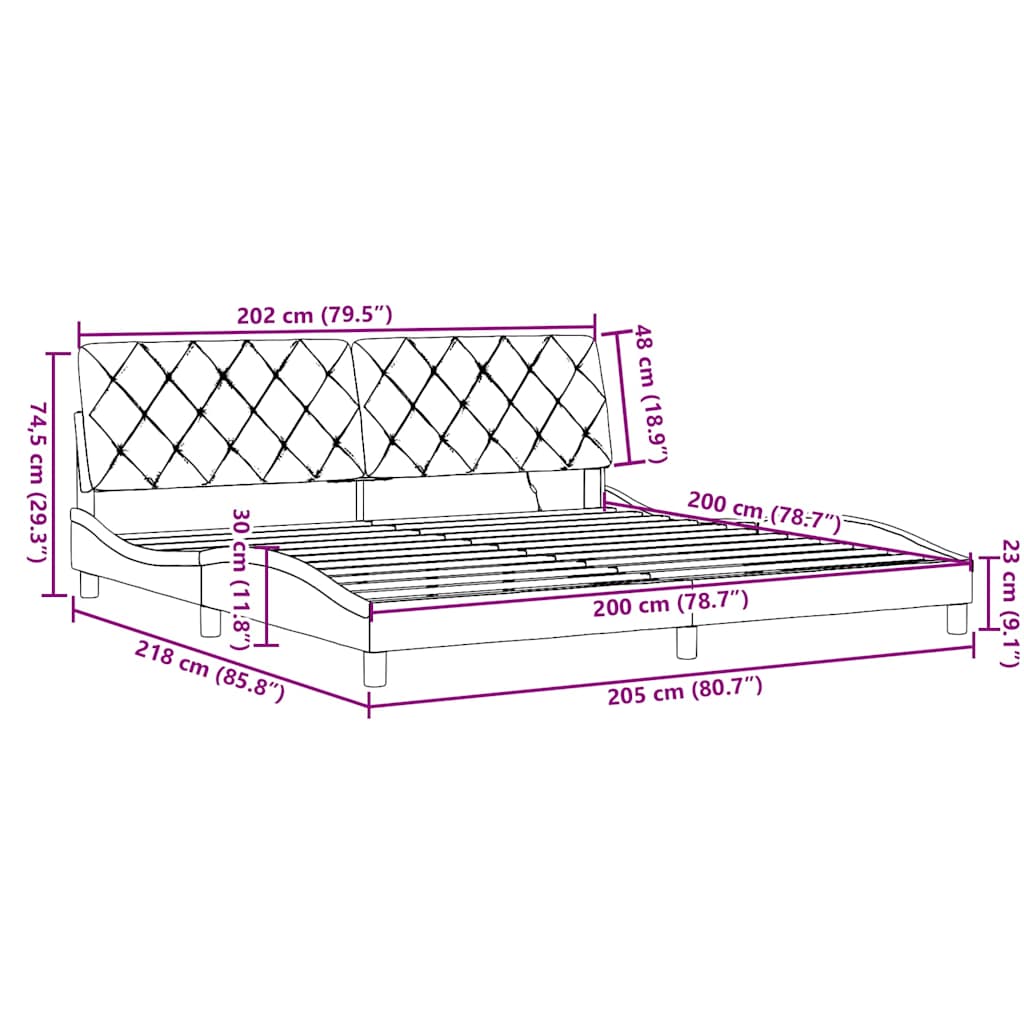 Bed Frame with LED without Mattress Cream 200x200 cm Fabric