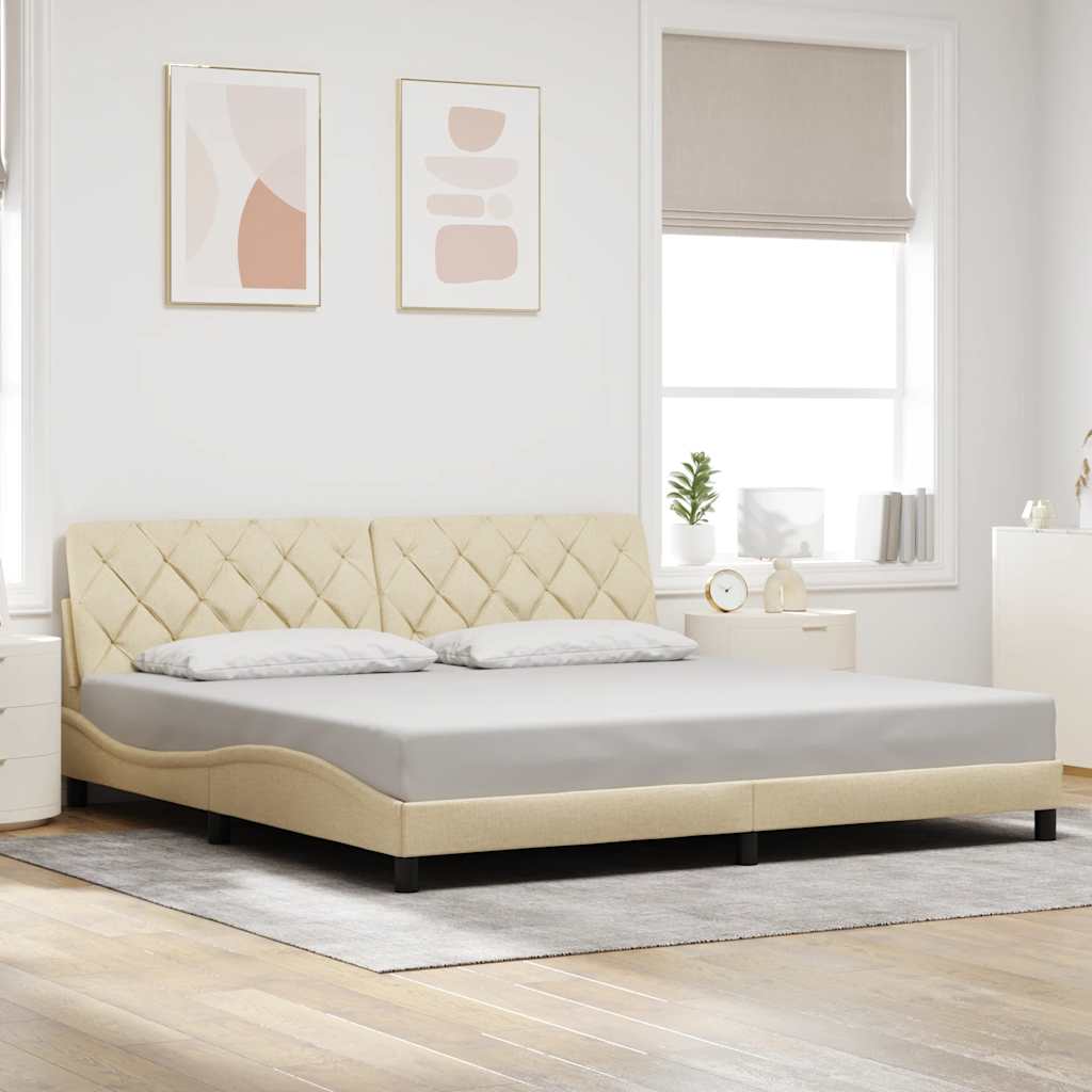 vidaXL Bedframe met LED zonder matras 200x200 cm stof crèmekleurig, foto 2