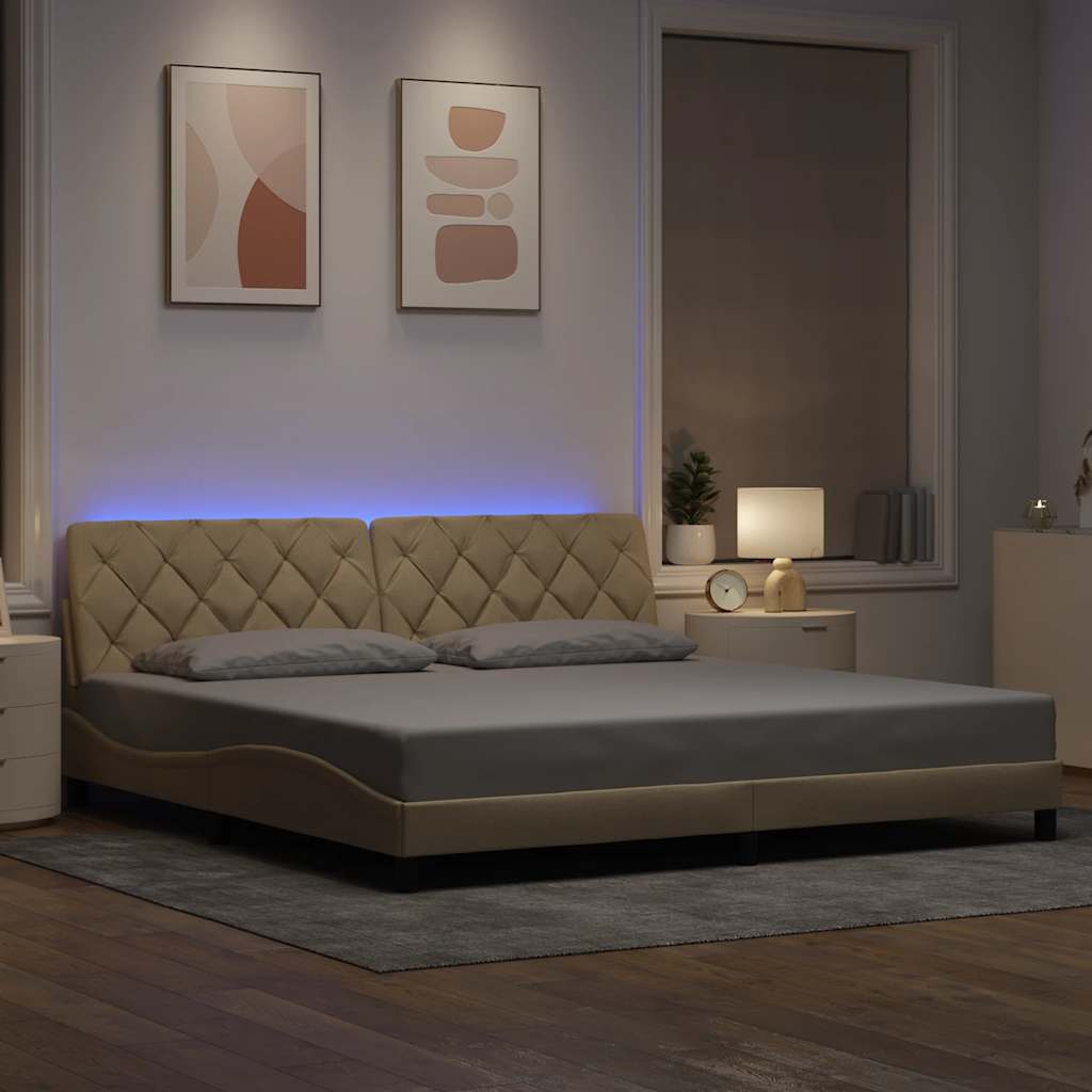 vidaXL Bettgestell mit LED ohne Matratze Creme 200x200 cm Stoff
