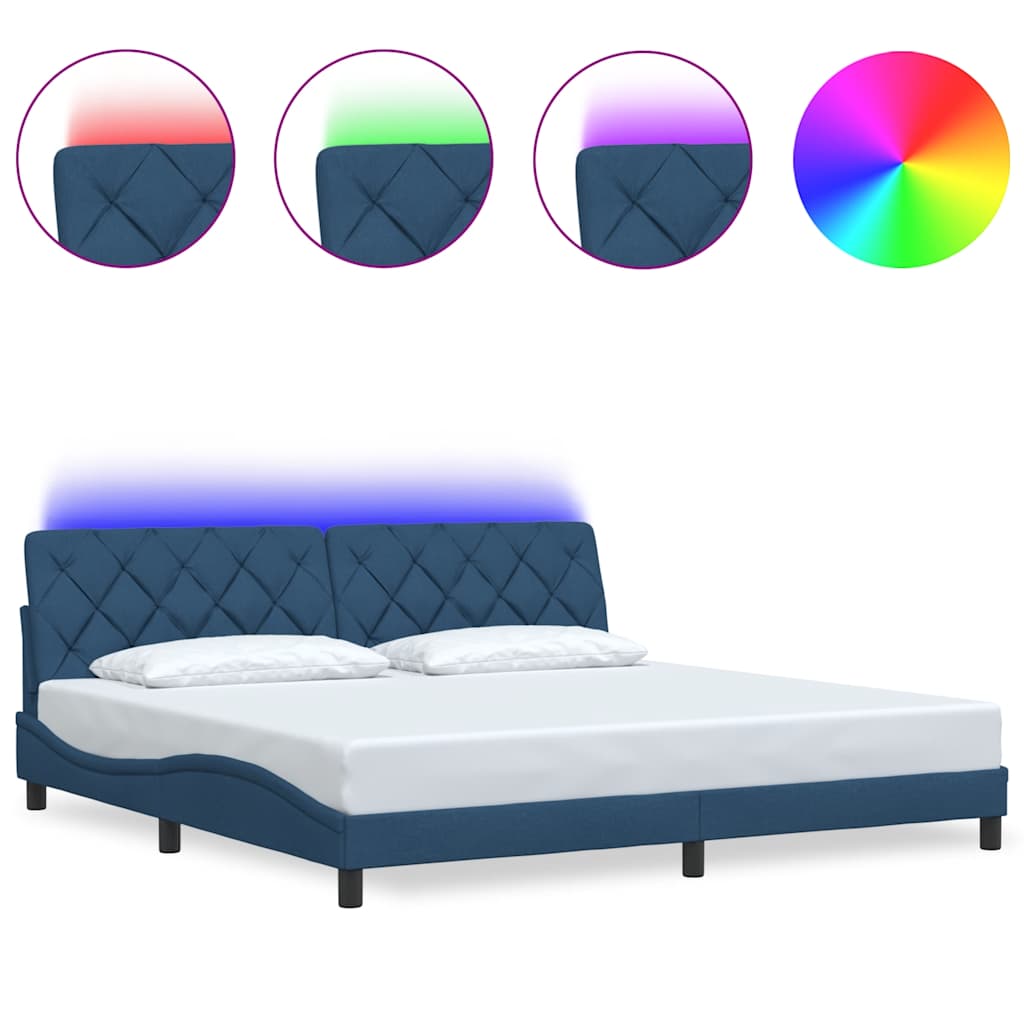 vidaXL Rám postele s LED bez matrace Modrá 200x200 cm Látka
