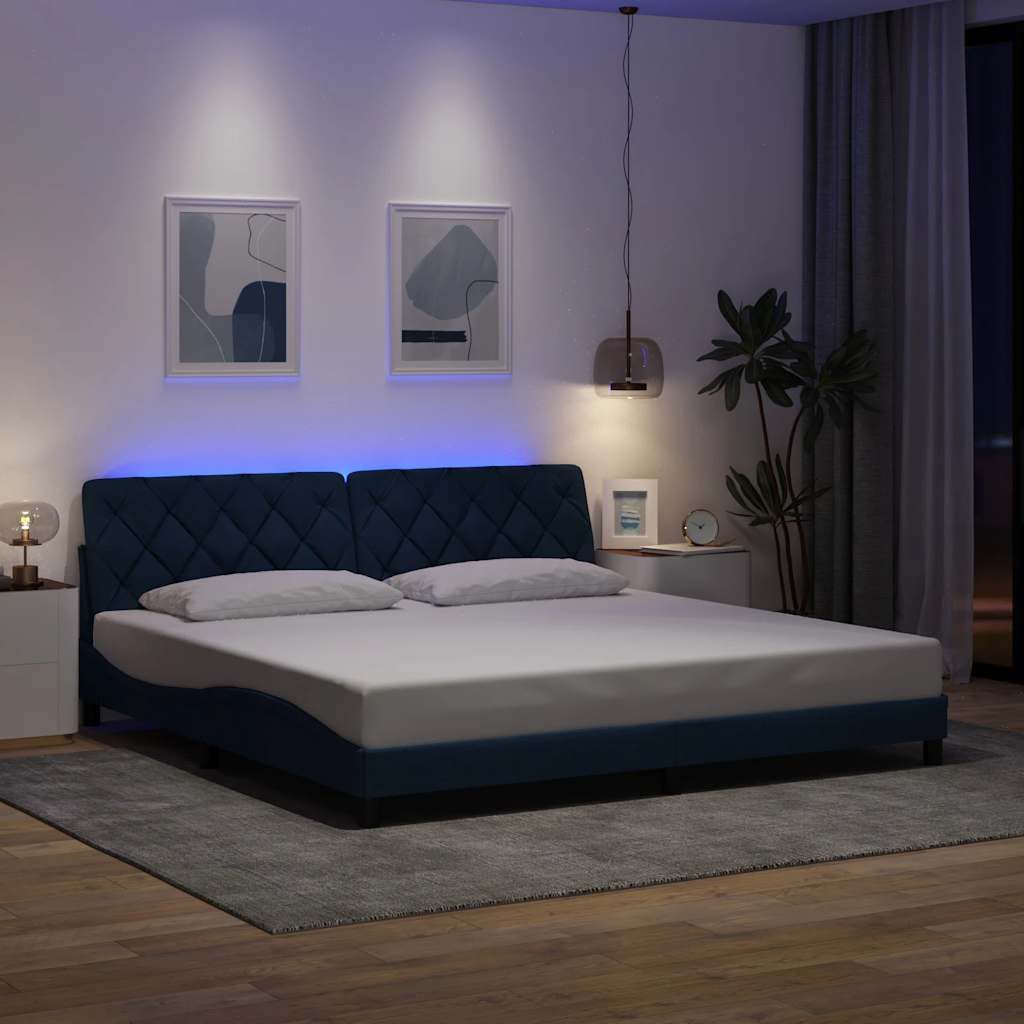 vidaXL Cadru de pat cu LED fără saltea Albastru 200x200 cm Material