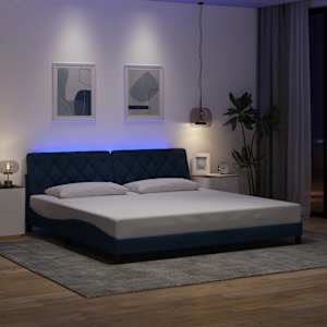 Rám postele s LED bez matrace Modrá 200x200 cm Látka - obrázek 1