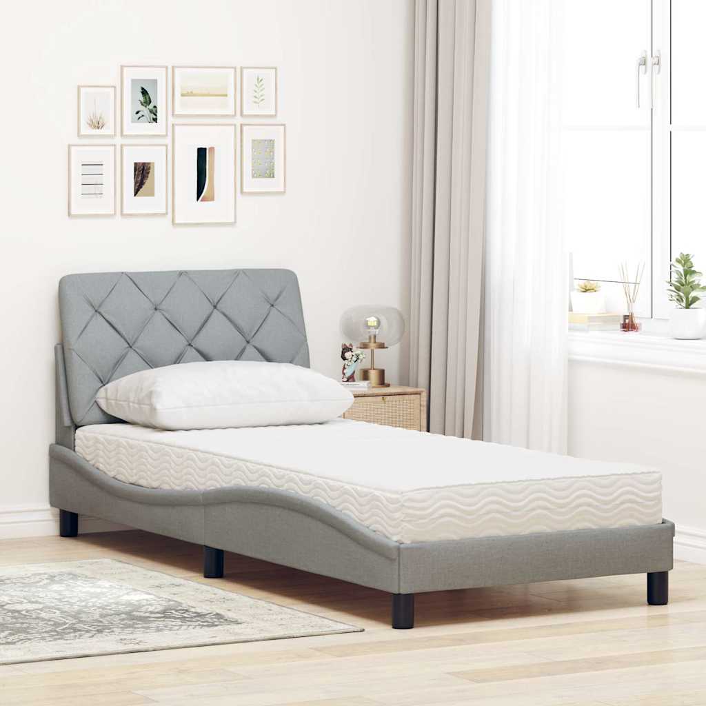vidaXL Bed met matras stof lichtgrijs 90x190 cm afbeelding