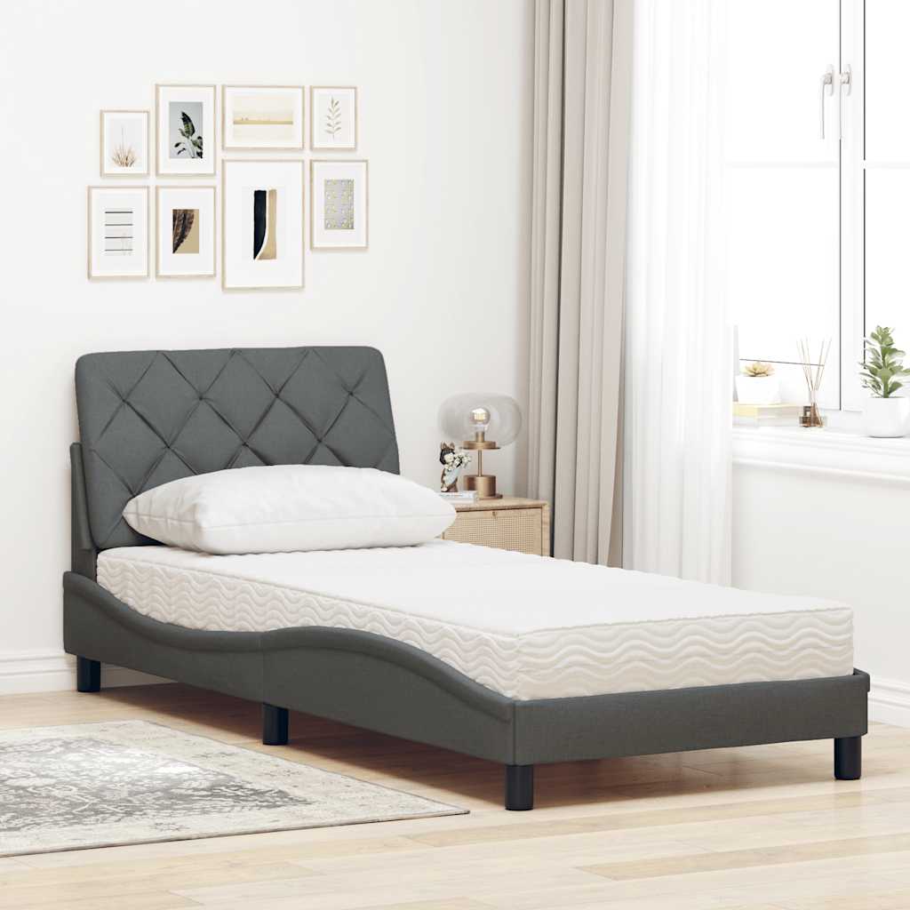 vidaXL Bed met matras stof donkergrijs 90x190 cm afbeelding