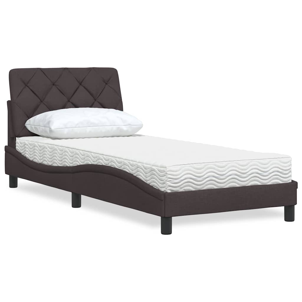 vidaXL Pat cu saltea, maro închis, 90x190 cm, textil