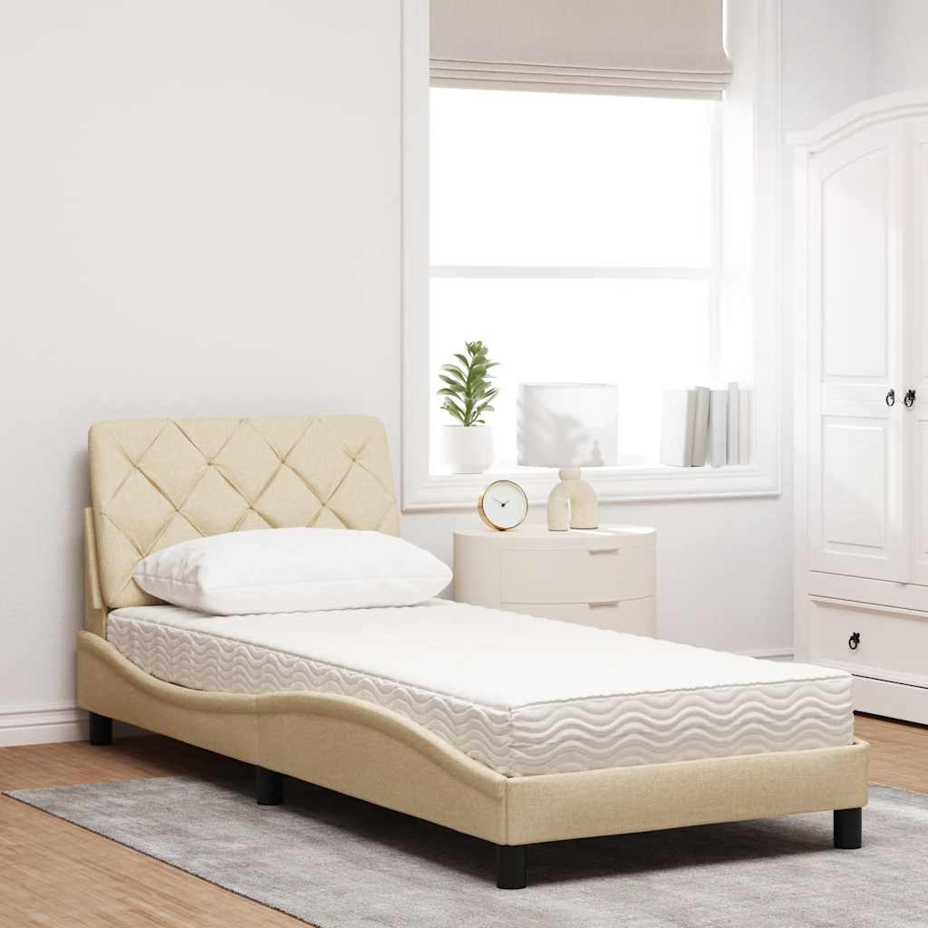 vidaXL Bed met matras stof crèmekleurig 90x190 cm afbeelding