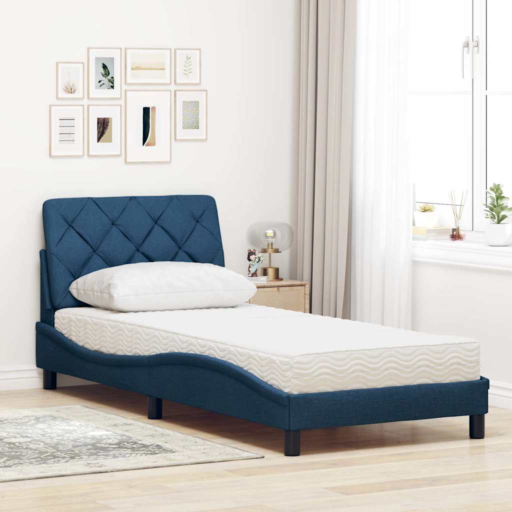vidaXL Bed met matras stof blauw 90x190 cm afbeelding