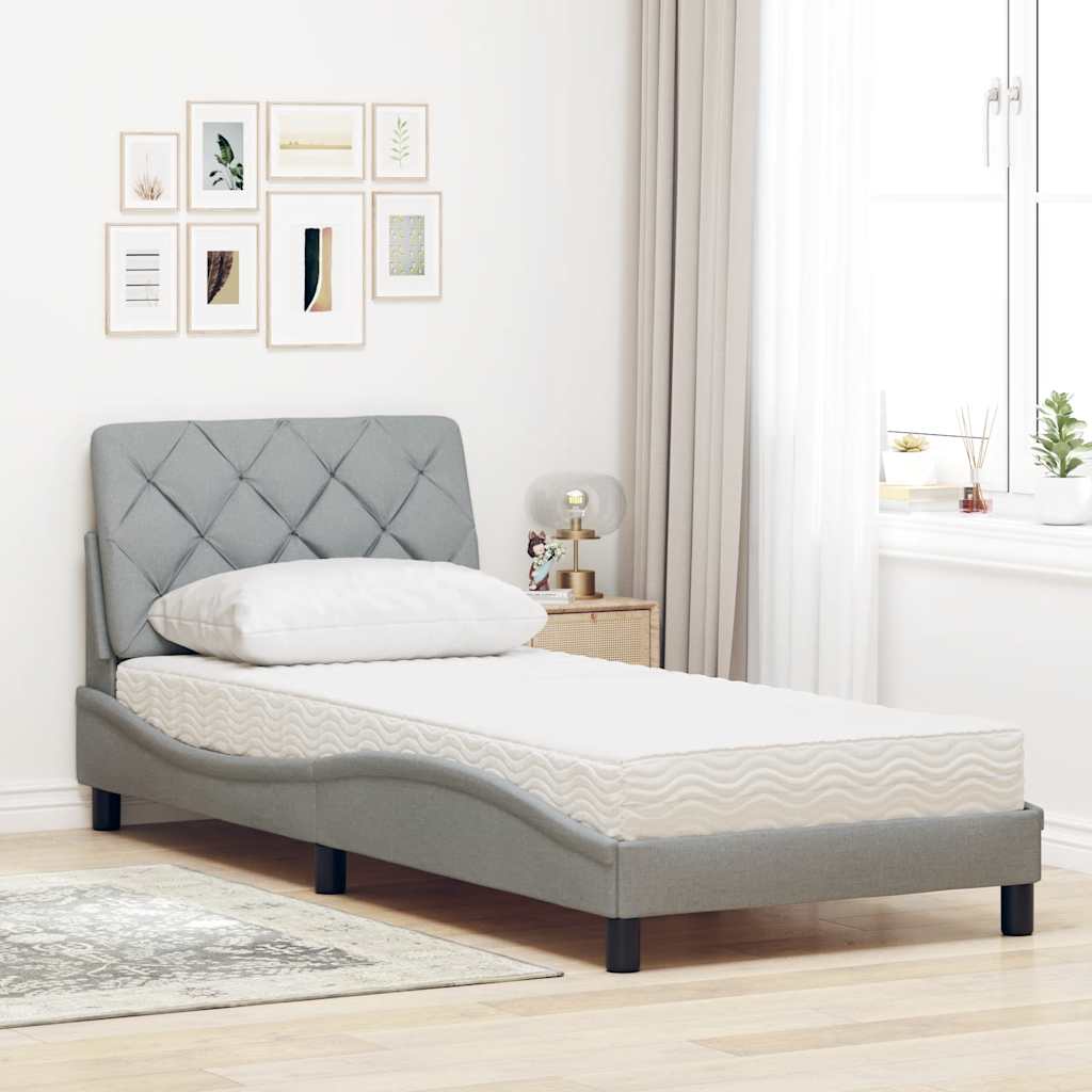Thumbnail - vidaXL Bett mit Matratze Hellgrau 90x200 cm Stoff