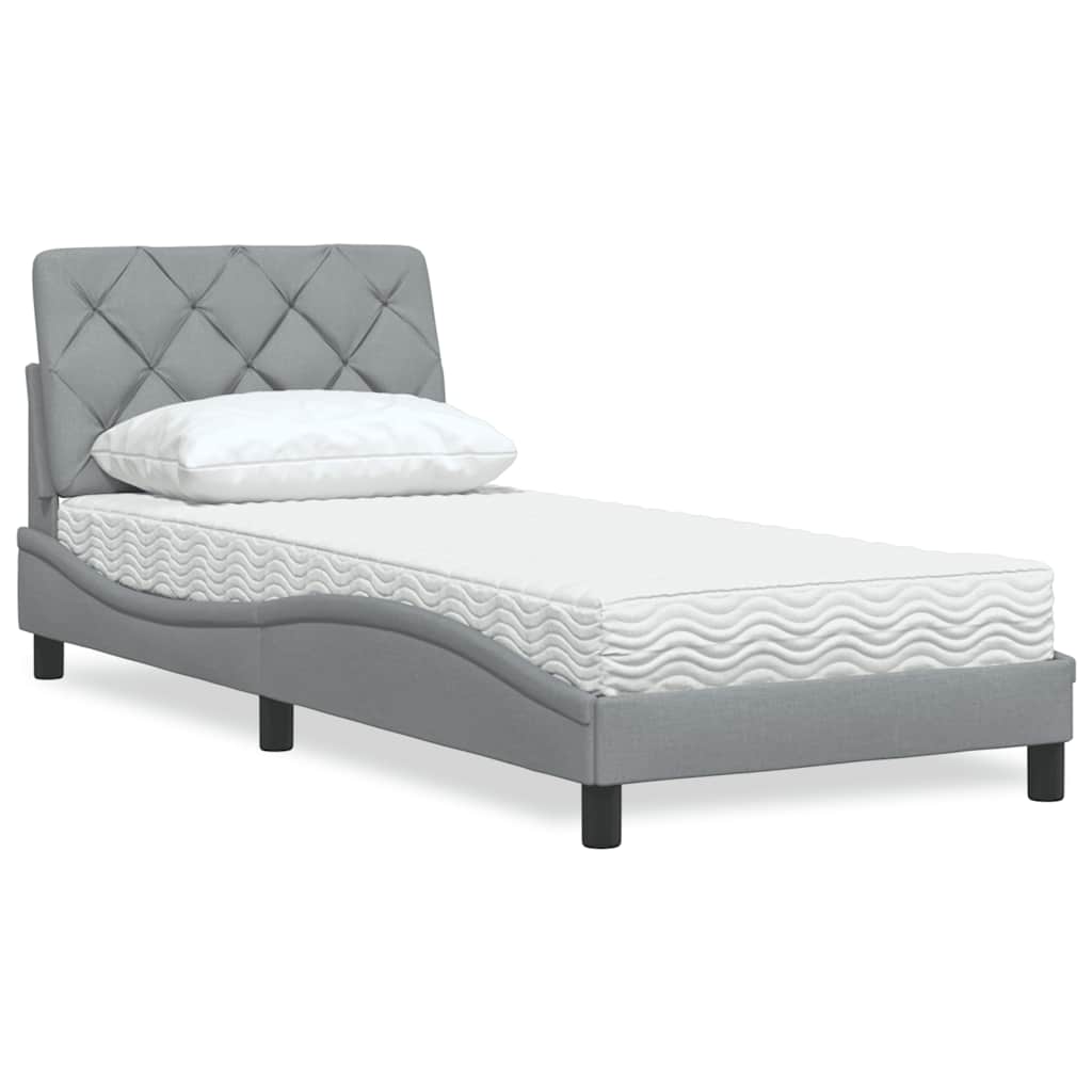 vidaXL seng med madras 90x200 cm stof lysegrå