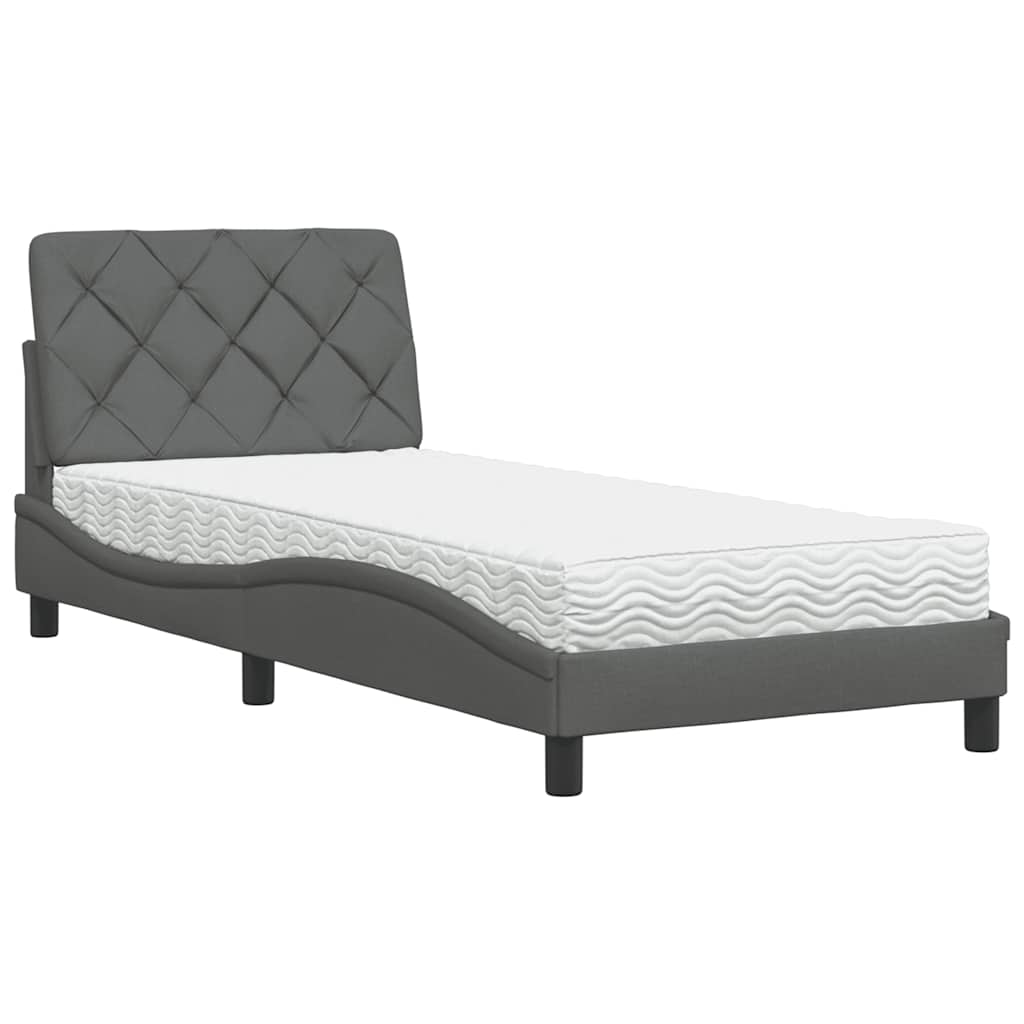 vidaXL Bed met matras stof donkergrijs 90x200 cm grijs, foto 3