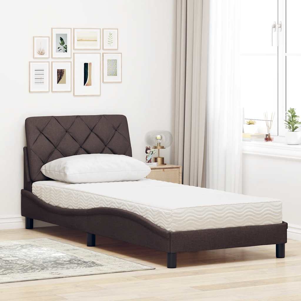 vidaXL Bed met matras stof donkerbruin 90x200 cm afbeelding