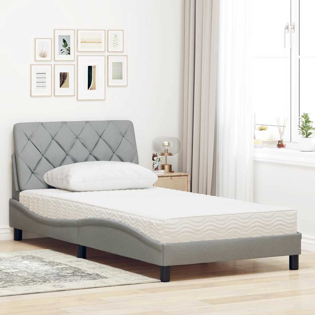 vidaXL Bed met matras stof lichtgrijs 100x200 cm grijs, foto 2