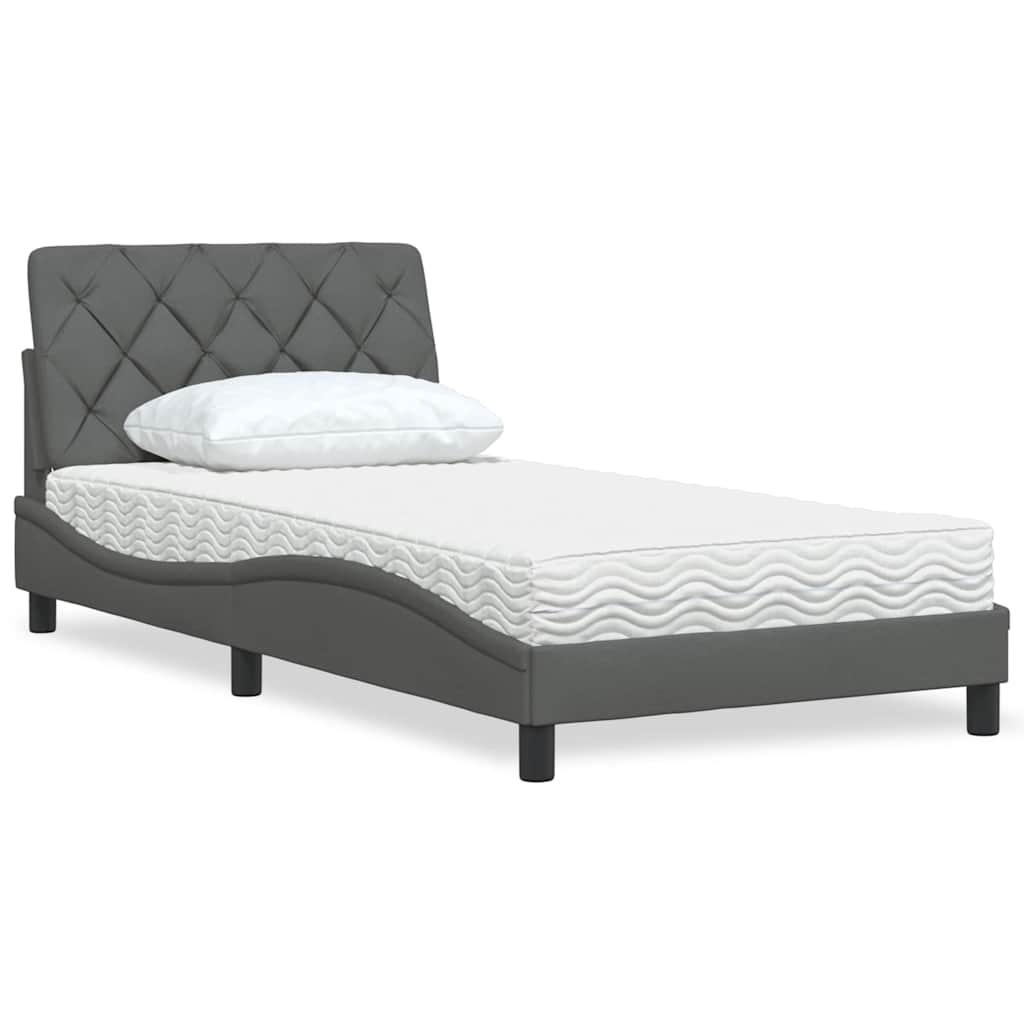 vidaXL Bett mit Matratze Dunkelgrau 100x200 cm Stoff