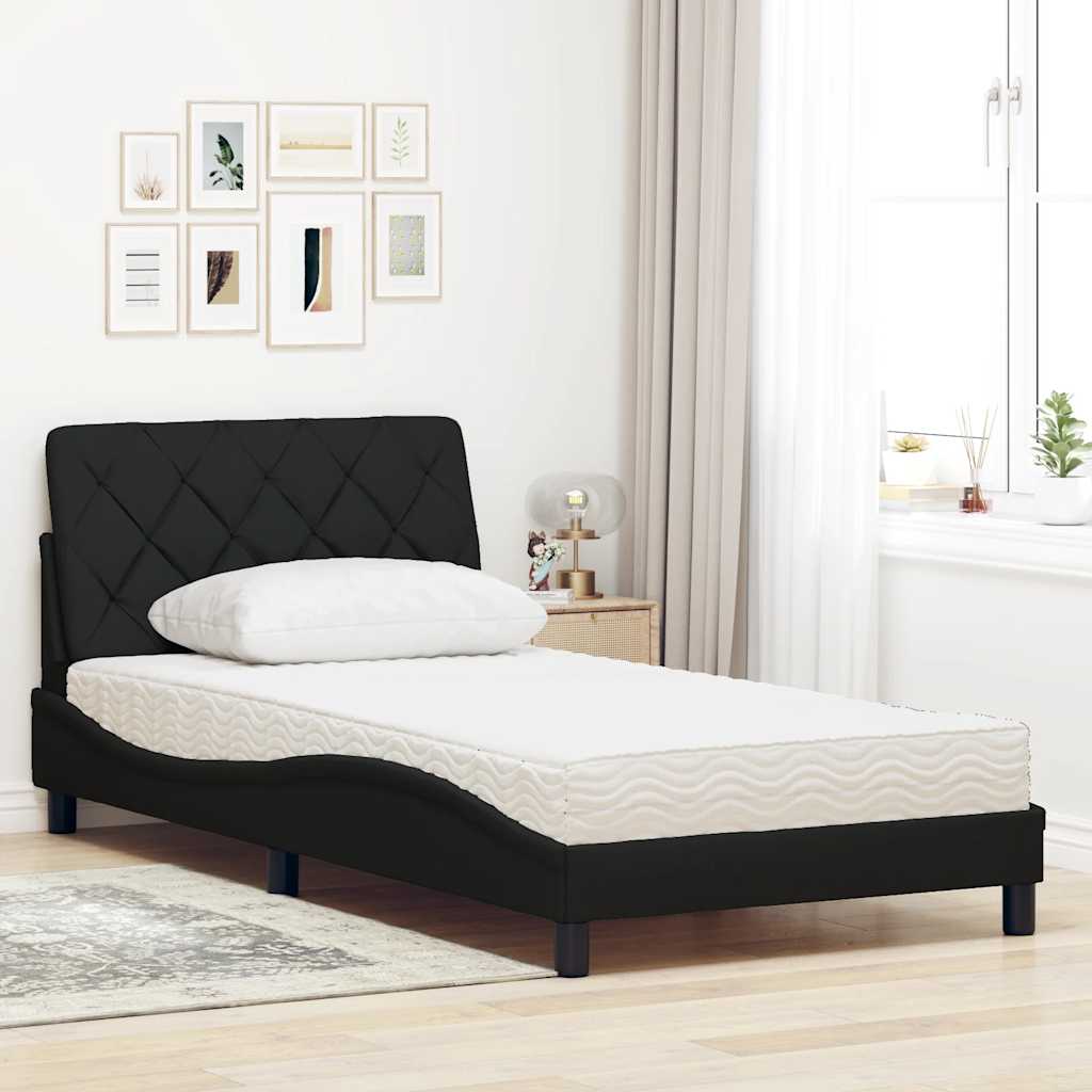 vidaXL Bed met matras stof zwart 100x200 cm afbeelding