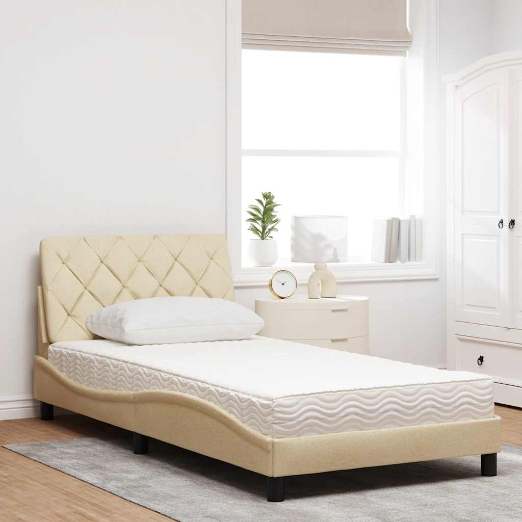 vidaXL - Bed - met - matras - stof - crèmekleurig - 100x200 - cm