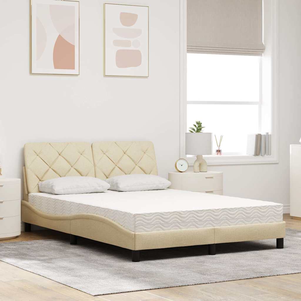 vidaXL Bed met matras stof crèmekleurig 140x190 cm, foto 2