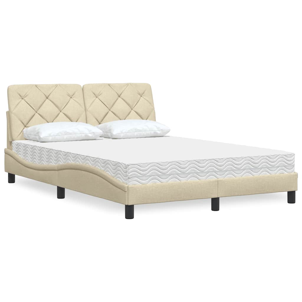 vidaXL Seng med madras 140x190 cm stof cremefarvet