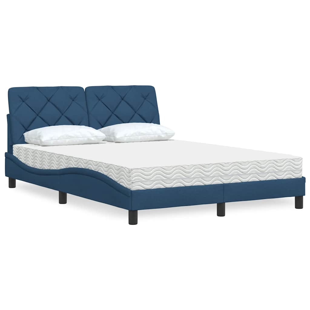 vidaXL Bett mit Matratze Blau 140x190 cm Stoff