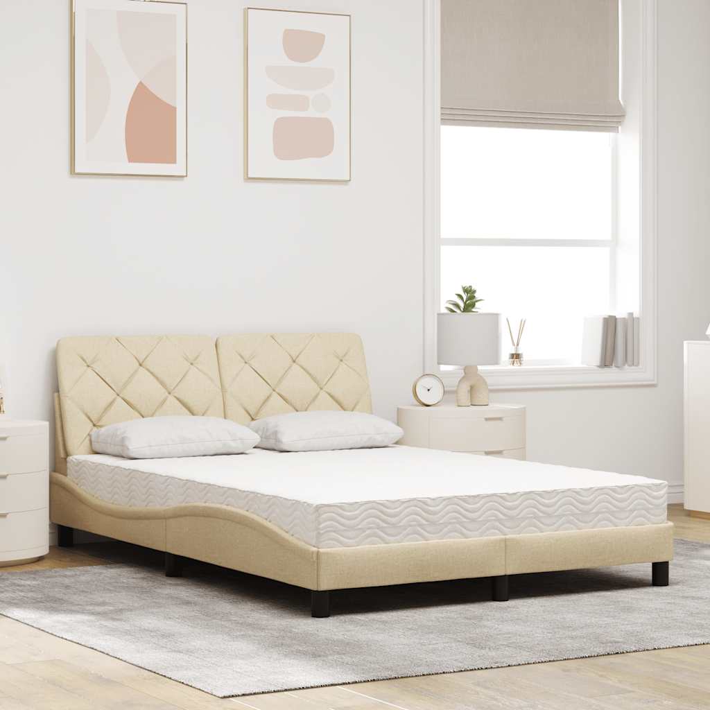 vidaXL Bed met matras stof crèmekleurig 140x200 cm afbeelding