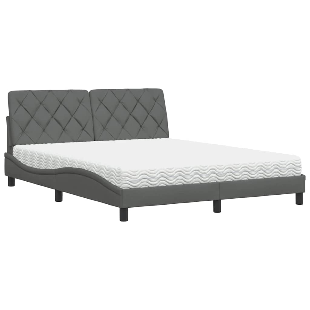 vidaXL Bed met matras stof donkergrijs 160x200 cm grijs, foto 3