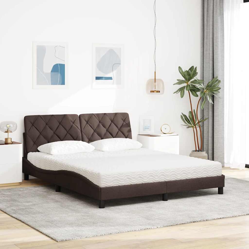 vidaXL Bed met matras stof donkerbruin 160x200 cm bruin, foto 2