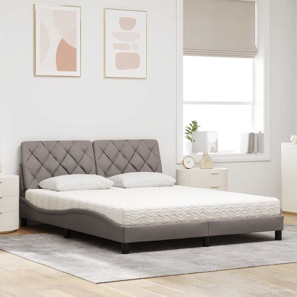 vidaXL - Bed - met - matras - stof - taupe - 160x200 - cm