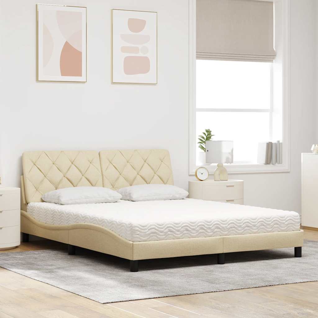 vidaXL Bed met matras stof crèmekleurig 160x200 cm, foto 2