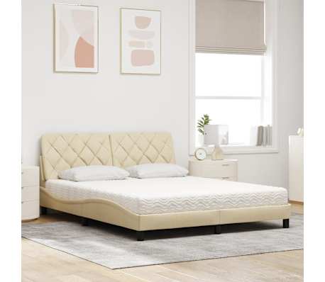 vidaXL Cama com colch&atilde;o 160x200 cm tecido cor creme