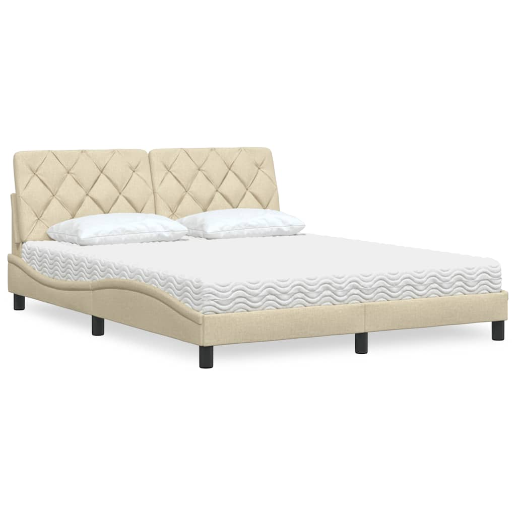 vidaXL Bett mit Matratze Creme 160x200 cm Stoff