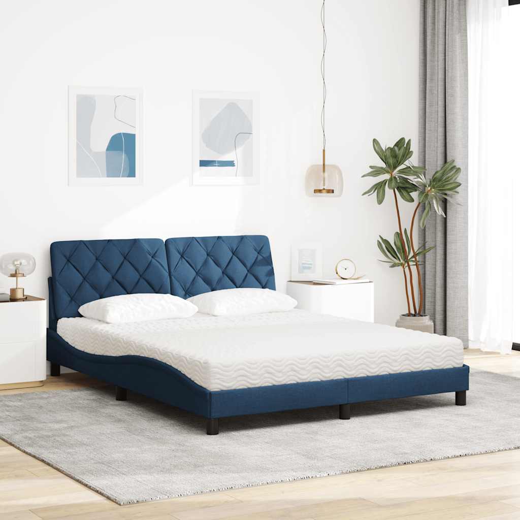 vidaXL Bed met matras stof blauw 160x200 cm, foto 2
