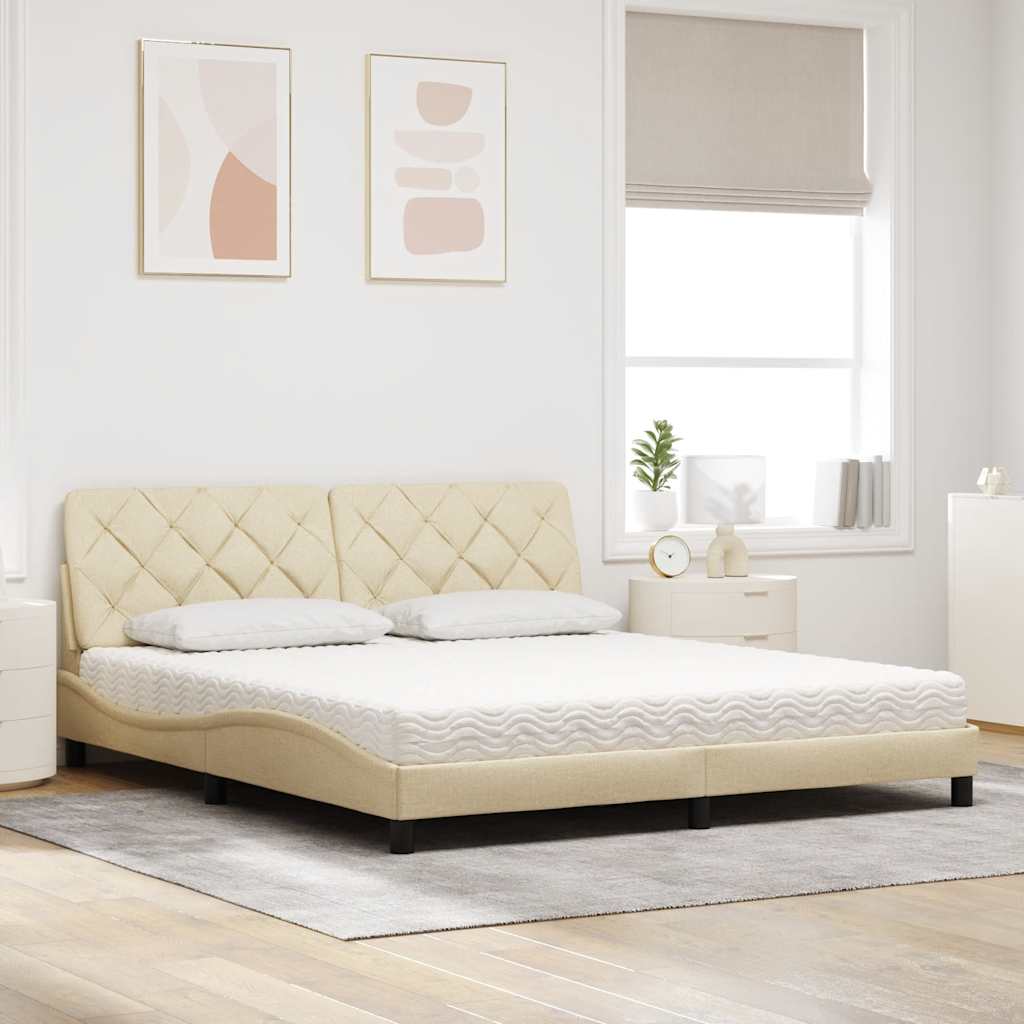 vidaXL Bed met matras stof crèmekleurig 180x200 cm, foto 2