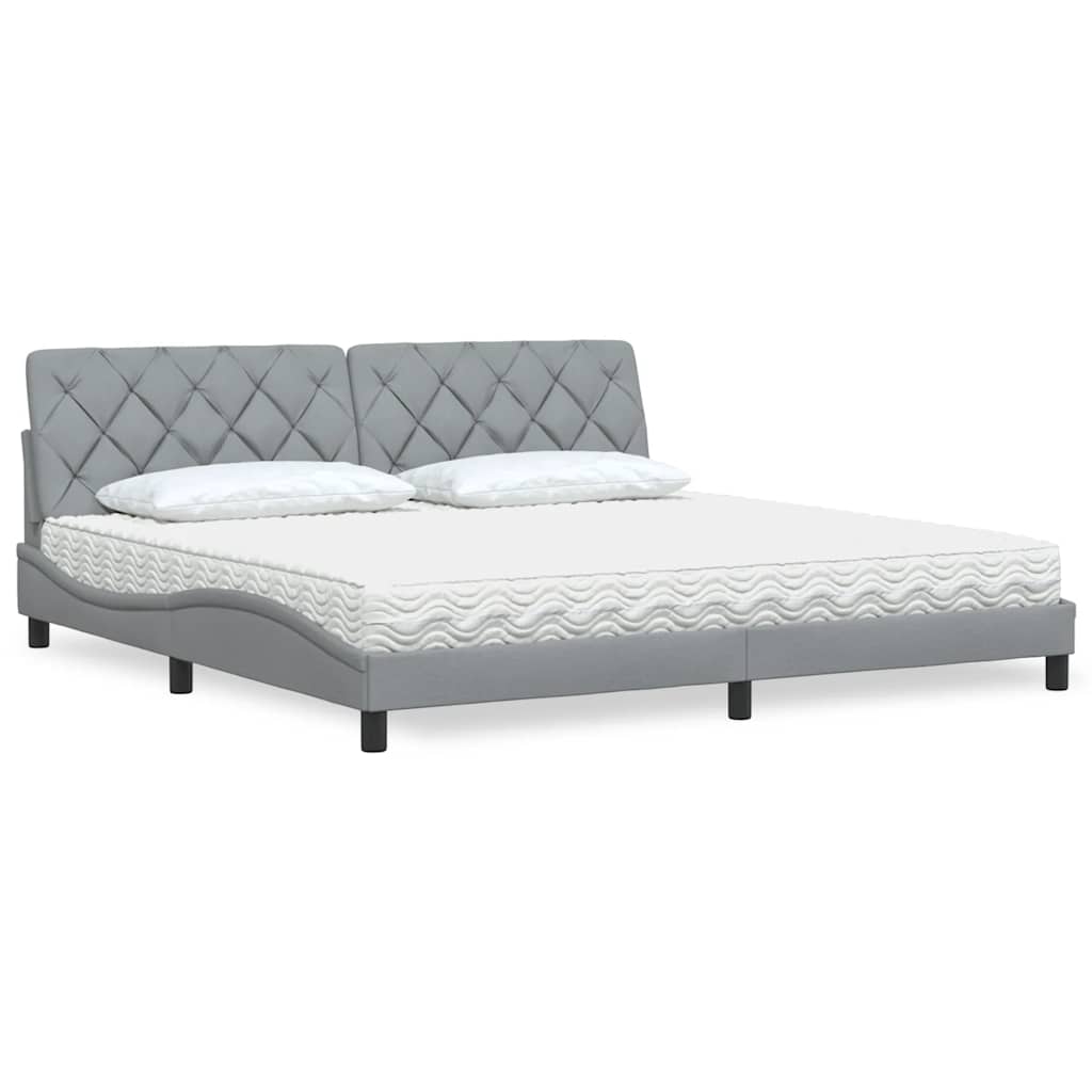 vidaXL seng med madras 200x200 cm stof lysegrå