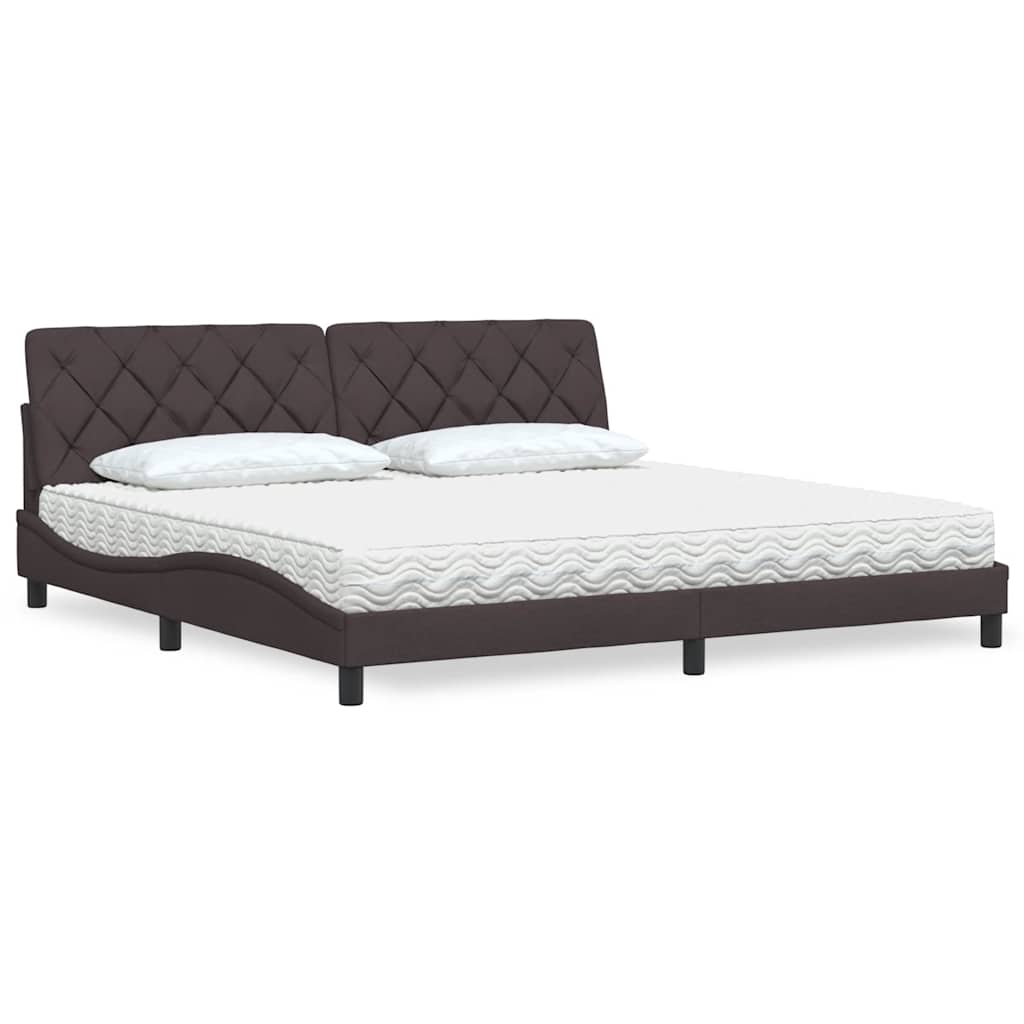 vidaXL seng med madras 200x200 cm stof mørkebrun