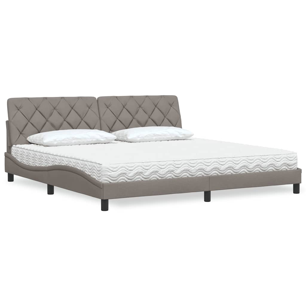 vidaXL seng med madras 200x200 cm stof gråbrun