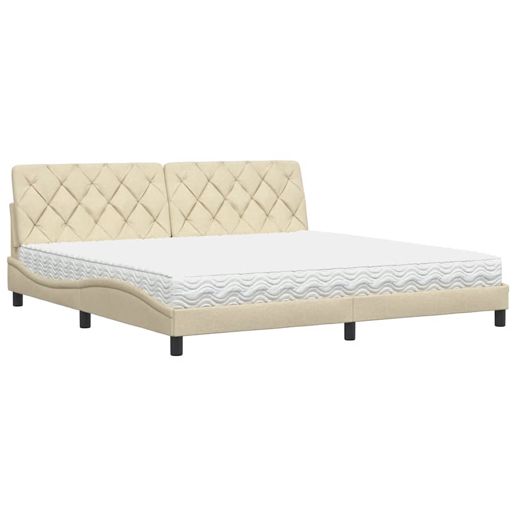 vidaXL Bed met matras stof crèmekleurig 200x200 cm, foto 3