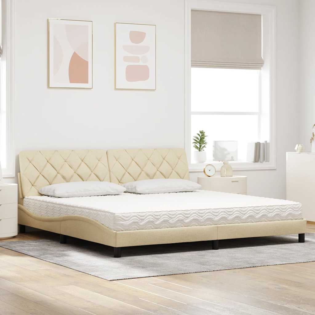 vidaXL Bed met matras stof crèmekleurig 200x200 cm, foto 2