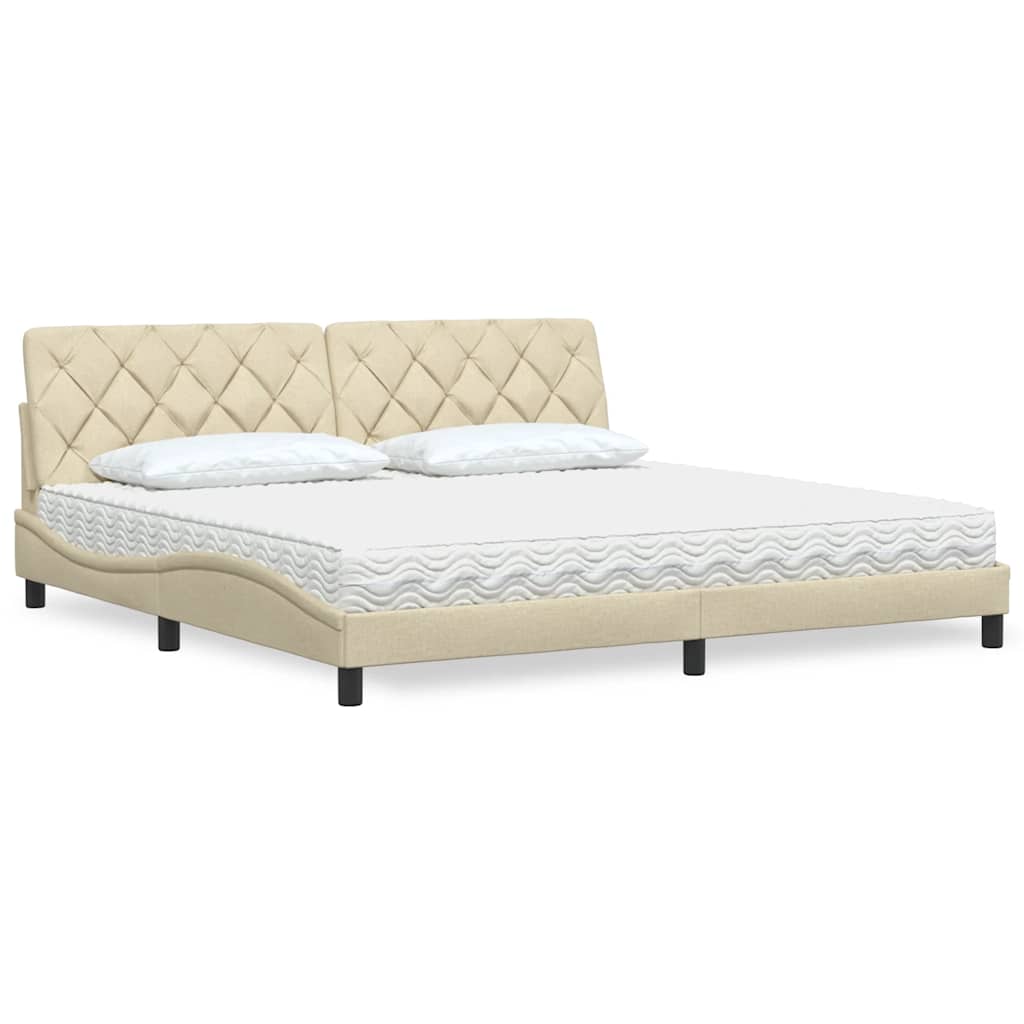 vidaXL seng med madras 200x200 cm stof cremefarvet
